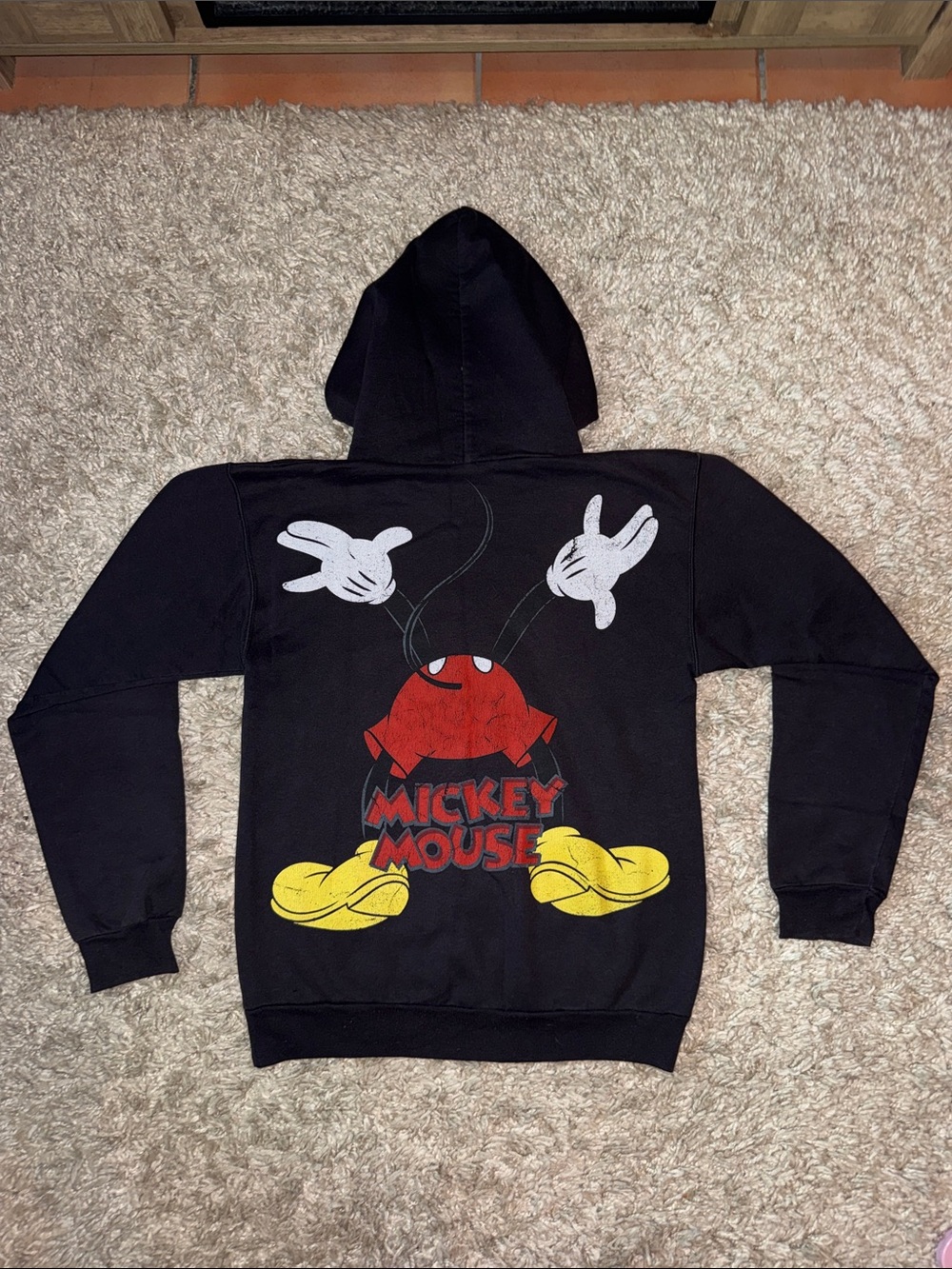Vintage Disney Double Sided Mickey Mouse Black Graphic Pullover Hoodie